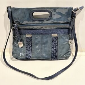 Brighton Patent Leather Shoulder Clutch Blue Teal Heart Charm Convertible Bag